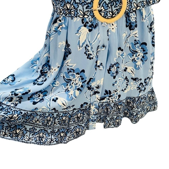 SAIL to SABLE Style Charade Placid Floral Belted Ruffle Hem Shirt Dress MEDIUM - Picture 8 of 14